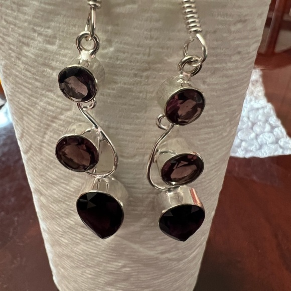 Amethyst 925 silver earrings New - Picture 5 of 7